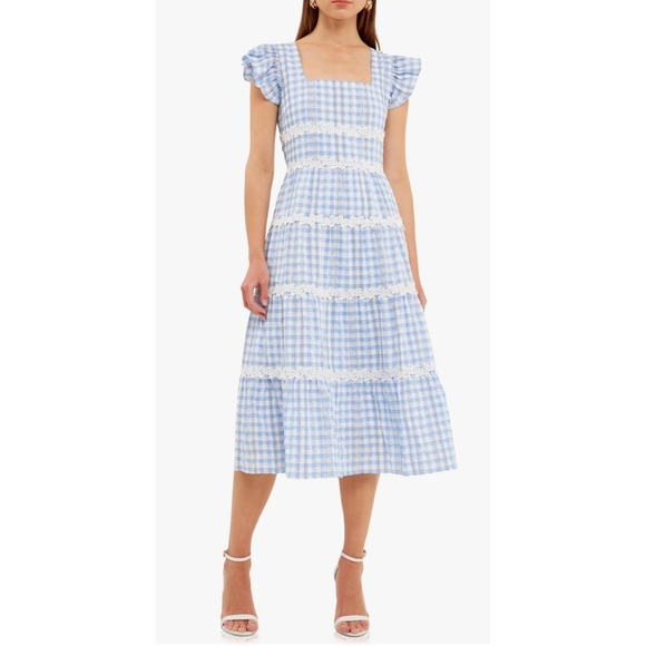 English Factory Dresses & Skirts - English Factory Gingham Cottagecore Dress NWT Size Large Smocked Waist Midi
